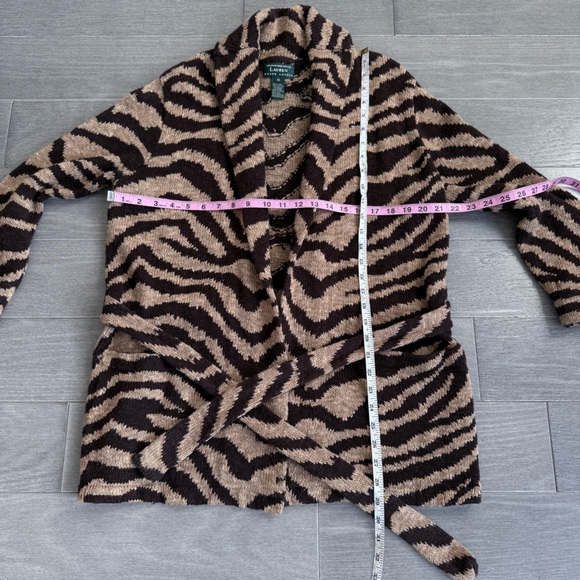 Lauren Ralph Lauren Zebra Print Linen Cotton Belt Cardigan Hand Knit Coatigan M - Picture 14 of 16